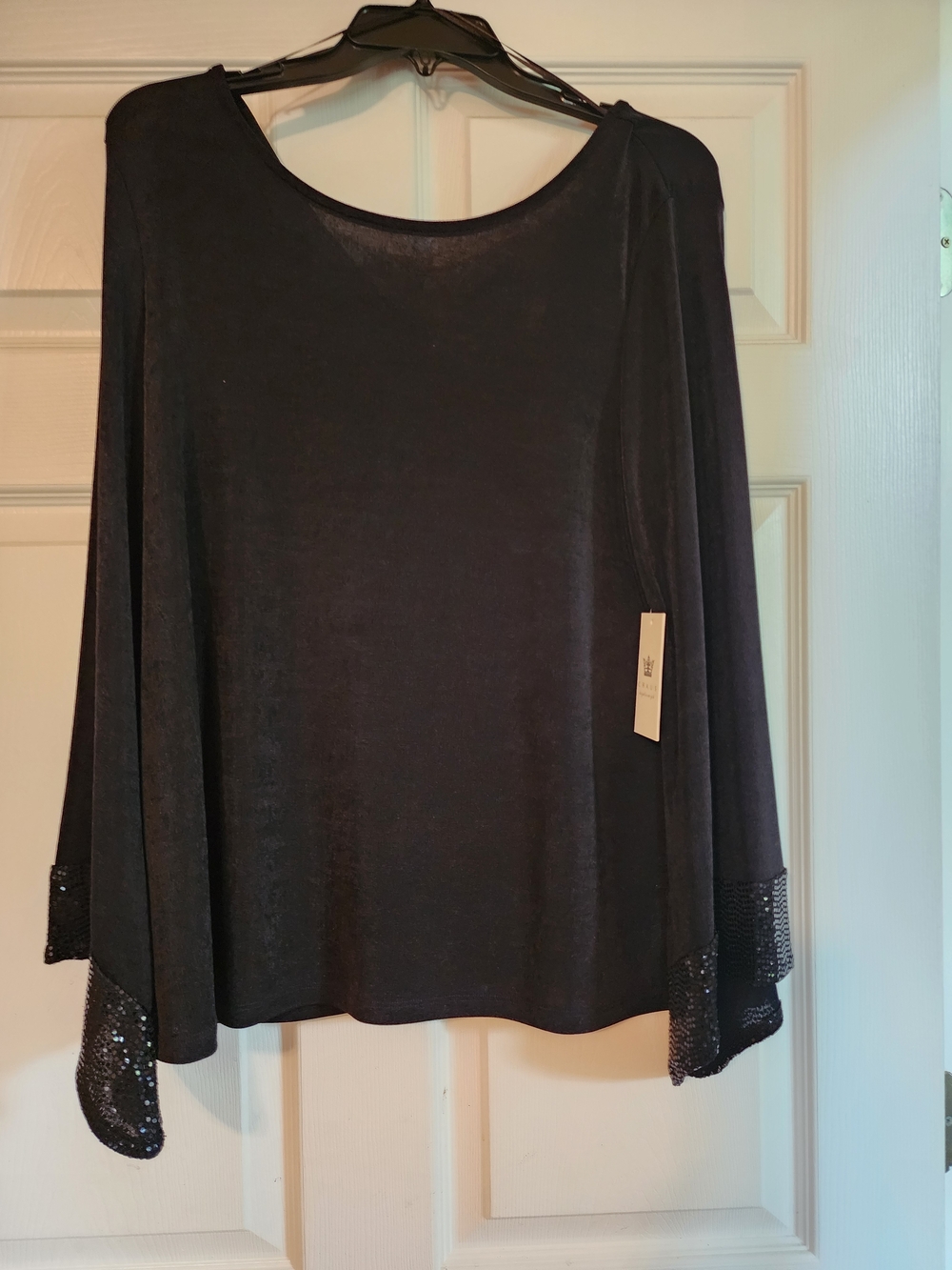 Chaus Black Long-Sleeve Top with Sequin Cuff Detail